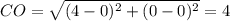 CO=\sqrt{(4-0)^2+(0-0)^2}=4