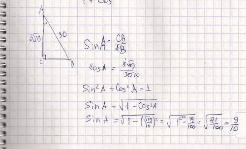 Втреугольнике авс угол с равен 90 градусов ab 30 ac 3sqrt19 найти sina