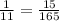 \frac{1}{11} = \frac{15}{165}