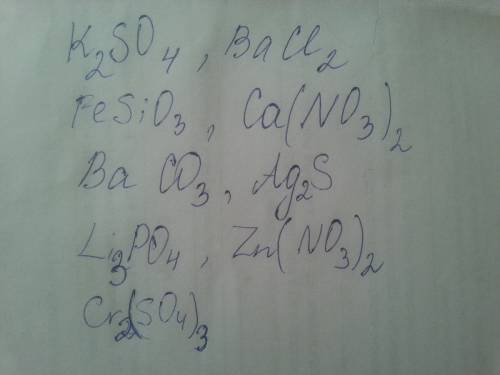 Формулы солей: сульфат калия, хлорид бария, силикат железа(||), нитрат кальция, карбонат бария, суль