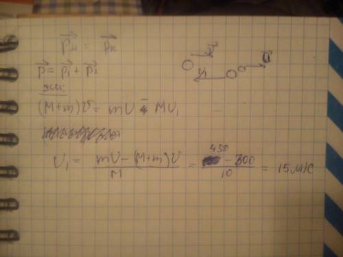 Ядро, летевшее горизонтально со скоростью v = 20 м/с, разорвалось на два осколка. массы осколков m =