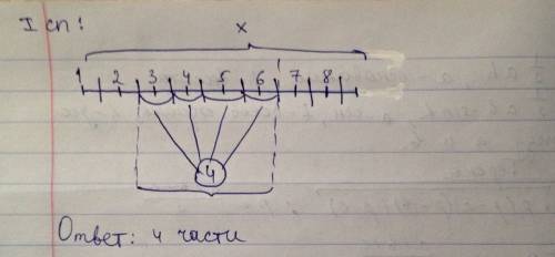 Отрезок длины х разделен на 8 равных частей. чему равно расстояние от середины второго отрезка да се