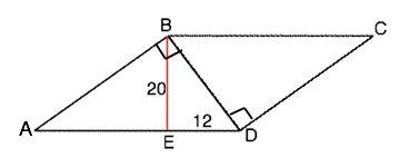Найдите площадь паралерограмма abcd, ab перпендикулярна bd, be перпендикулярна ad, be = 20 м, ed = 1