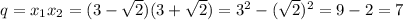 q=x_1x_2=(3-\sqrt{2})(3+\sqrt{2})=3^2-(\sqrt{2})^2=9-2=7