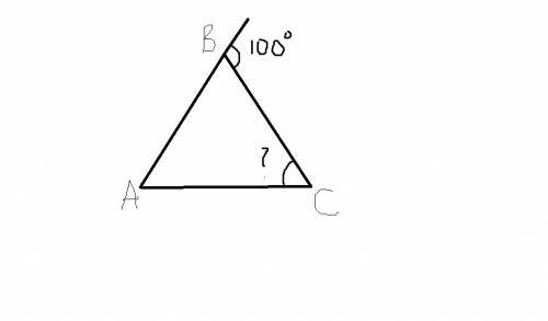 Втреугольнике abc стороны ac и bc равны. внешний угол при вершине b равен 100градусов.найдите угол c