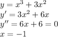 y=x^3+3x^2\\&#10;y'=3x^2+6x\\&#10;y''=6x+6=0\\&#10;x=-1