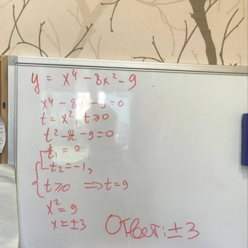 Ть будь ласка знайдіть нулі функції у=х⁴-8х²-9​