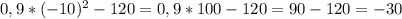 0,9 *(-10) ^{2} -120=0,9*100-120=90-120=-30