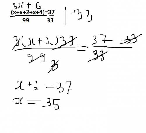 Решите уравнение (х+х+2+х+4): 99=37/33 ★★​