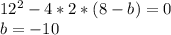 12^2-4*2*(8-b)=0\\&#10;b=-10\\&#10;