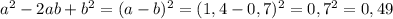 a^2-2ab+b^2=(a-b)^2=(1,4-0,7)^2=0,7^2=0,49