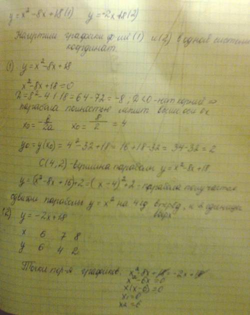 Найдите площадь фигуры ограниченной линиями: y=x^2-8x+18, y=-2x+18. с графиком.