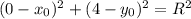 (0-x_0)^2+(4-y_0)^2=R^2