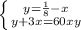 \left \{ {{ {y}= \frac{1}{8} -x } \atop { y+3x= 60xy} \right.