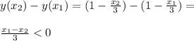 y(x_2)-y(x_1)=(1-\frac{x_2}{3})-(1-\frac{x_1}{3})=\\\\\frac{x_1-x_2}{3}<0