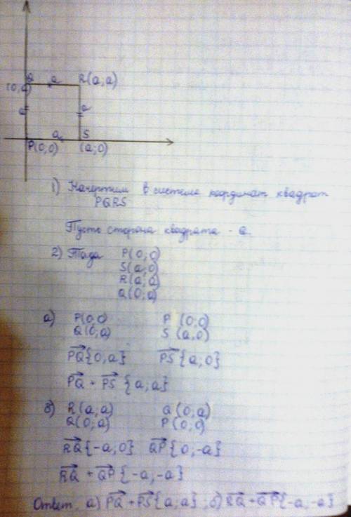 Дано квадрат pqrs.найти сумму векторов: а) pq и ps. б)rq и qp