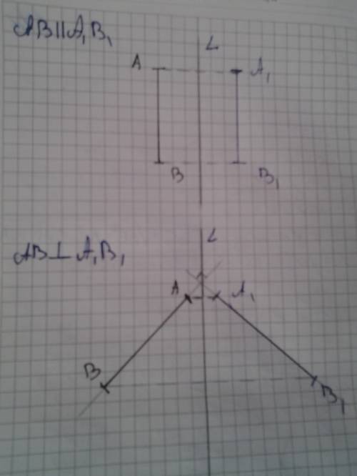 Отрезок a1b1 симитричен отрезку ab относительно прямой l. 1) ab||a1b1 2)ab|_(горизантальная палочка