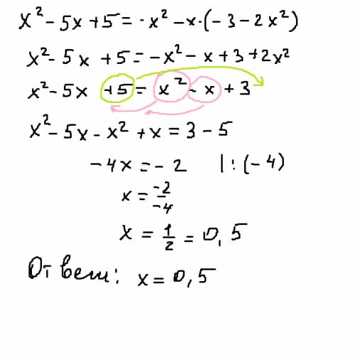 Решите уравнение х^2-5х+5 = -х^2--2х^2)