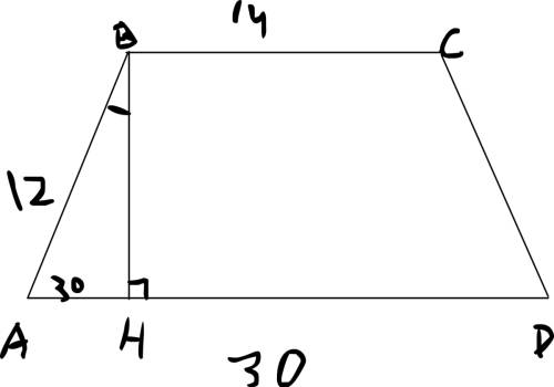 Найдите площадь трапеции авсд с основанием ад и вс, если ав=12см, вс=14см, ад=30см,