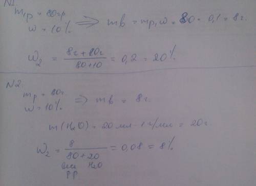 1: к 80 гр 10% р-ра добавили 10 гр р-ого в-ва какой стала массовая доля в-ва растворе 2 : к 80 гр 10