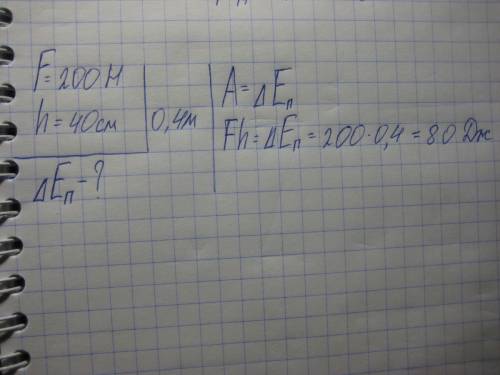 Под действием силы f=200 h точка а равномерно опустилась на 40 см. на сколько изменилась понтенциаль