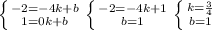 \left \{ {{-2=-4k+b} \atop {1=0k+b}} \right. \left \{ {{-2=-4k+1} \atop {b=1}} \right. \left \{ {{k= \frac{3}{4} } \atop {b=1}} \right.