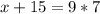 x+15=9*7