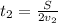 t_{2}= \frac{S}{2 v_{2} }