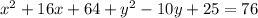 x^2+16x+64+y^2-10y+25=76