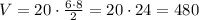 V=20\cdot\frac{6\cdot8}2=20\cdot24=480