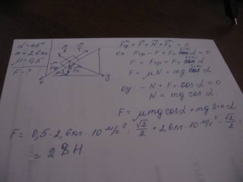 Срешением! на наклонной плоскости, имеющий угол наклона к горизонту a=45градусов, лежит груз массой