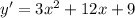 y'=3x^2+12x+9