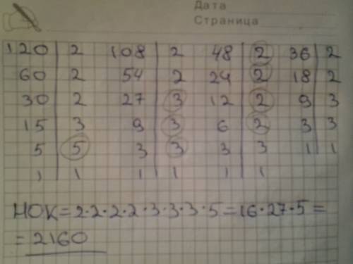 Найдите наименьшее общее кратное чисел 120.108.48.36