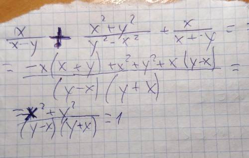 Выражение: x/x-y + x^2+y^2/y^2 - x^2 + x/x+y