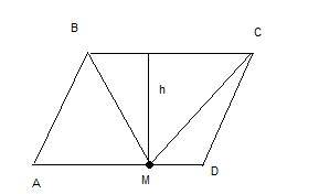 На стороне ад параллелограмма авсд отметили точку м .найдите площадь параллелограмма, если площадь т
