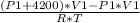 \frac{(P1+4200)*V1 - P1*V1}{R*T}