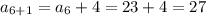 a_{6+1} = a_{6} +4=23+4=27