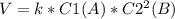 V=k*C1(A)*C2^2(B)