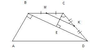 Втрапеции abcd вс ii аd, ав перпендикулярно вd, точки м и к – середины отрезков вс и cd соответствен