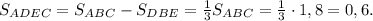 S_{ADEC}=S_{ABC}-S_{DBE}=\frac{1}{3}S_{ABC}=\frac{1}{3}\cdot 1,8=0,6.