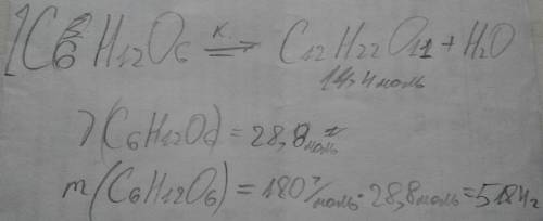Определите массу (кг) сахарозы, необходимую для получения 14,4 моль глюкозы, если потери глюкозы в х
