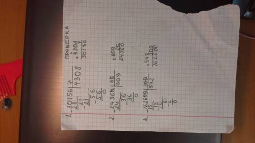 Выполни деление и проверь(деление и умножение столбиком) 30156: 7 24360: 40 162600: 300