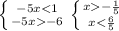 \left \{ {{-5x-6}} \right. \left \{ {{x- \frac{1}{5} } \atop {x< \frac{6}{5} }} \right.