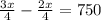 \frac{3x}{4} - \frac{2x}{4} =750