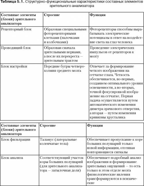 Таблица по биологии орган зрения и зрительный анализатор органы функции