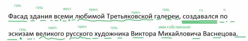 Разобрать по членам предложения фасад здания всеми любимой третьяковской галереи, создавался по эски