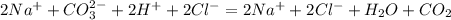 2Na^++CO_3^{2-}+2H^++2Cl^-=2Na^++2Cl^-+H_2O+CO_2