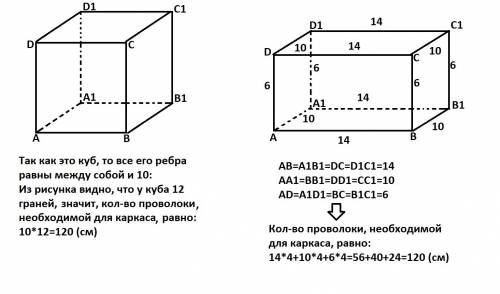 Какой длины проволоку достаточно взять, чтобы сделать каркасную модель: a) куба с ребром 10 см , пря