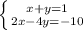 \left \{ {{x+y=1} \atop {2x-4y=-10}} \right.