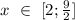 x \ \in \ [2;\frac{9}{2}]